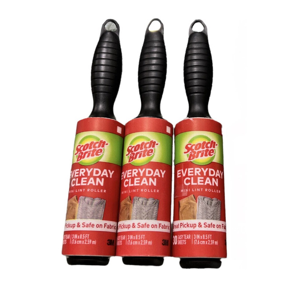 3 Scotch-Brite Everyday Clean Mini Lint Rollers 30 Sheets Each